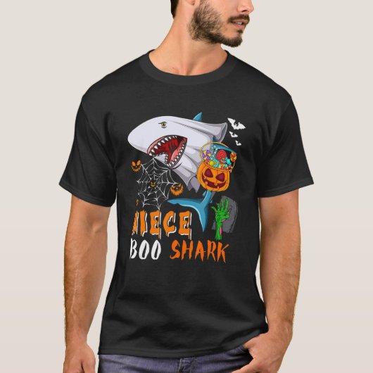 Niece Shark Boo Halloween Shark Boo Ghost Snoep Pu T-shirt (Voorkant)