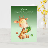 Niece St. Patrick's Day Schattige Giraffe Klavertj Kaart (Gele Bloem)