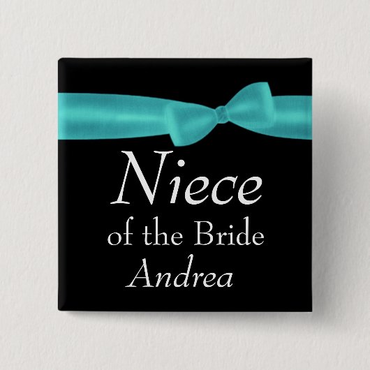 NIECE van BRIDE Aqua Bow Wedding Custom Name Y129 Vierkante Button 5,1 Cm (Voorkant)