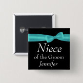 NIECE van GROOM Aqua Bow Wedding Custom Name Y128 Vierkante Button 5,1 Cm (Voorkant /achterkant)