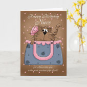 Niece Verjaardag Kaart - Schattigee Cat Purse Pet (Gele Bloem)