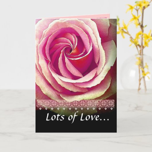 NIECE Verjaardag met Roze Roos en Kant Trim Kaart (Gele Bloem)