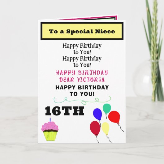 Niece Verjaardag Roze Cupcake NAAM Kaart (Voorkant)