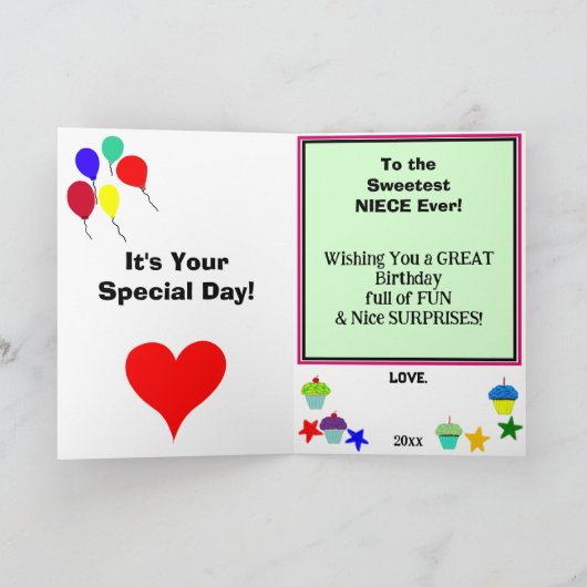 Niece Verjaardag Roze Cupcake NAAM Kaart (Binnen)