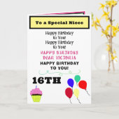 Niece Verjaardag Roze Cupcake NAAM Kaart (Gele Bloem)