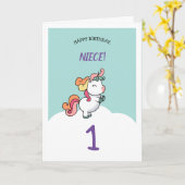 Niece verjaardagskaart met schattige eenhoorn kaart (Gele Bloem)