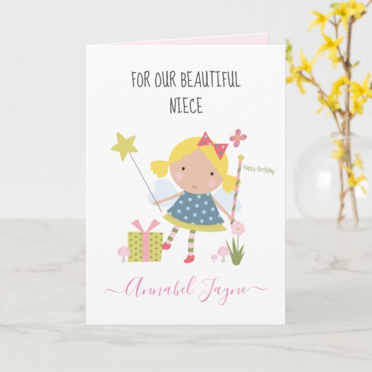 Niece verjaardagsmeisjes kaart (Gele Bloem)