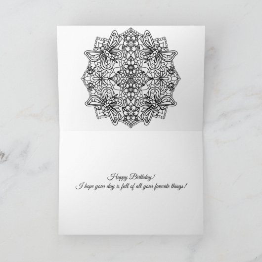 Niece's Birthday, Butterfly Mandala Coloring Page  Kaart (Binnen)