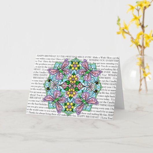 Niece's Birthday, Butterfly Mandala Coloring Page  Kaart (Gele Bloem)