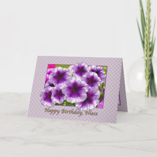 Niece's Birthday Card met Paarse Petunias Kaart