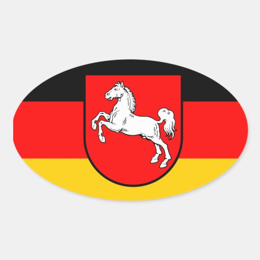 Niedersachsen Flagge mit Wappen Ovale Sticker (Voorkant)