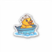 Niedliche gelbe kawaii Gummi-Ente in Badewanne Sticker (Voorkant)