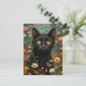 niedliche Illustration schwarze Katze mit Blumen Briefkaart (Staand voorkant)