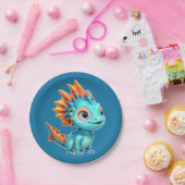 Niedlicher Alien-Drache, türkis - Papieren Bordje (Feest)