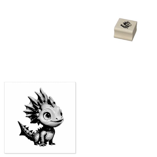 Niedlicher Alien-Drache, türkis - Rubberstempel (Gestempeld)