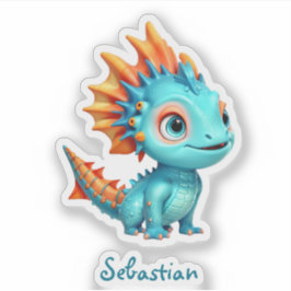 Niedlicher Alien-Drache, türkis - Sticker