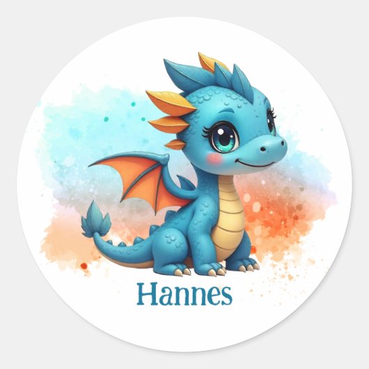Niedlicher Babydrache blau orange Kinder Ronde Sticker (Voorkant)