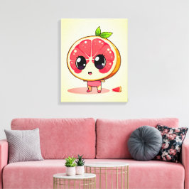 Niedlicher Grapefruit-Charakter Canvas Afdruk