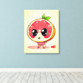 Niedlicher Grapefruit-Charakter Canvas Afdruk (Insitu (Houten vloer))
