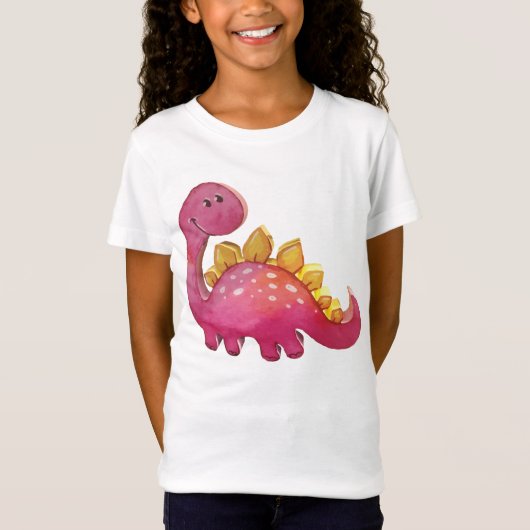 Niedlicher Rosa Dinosaurier Relief 3D-Look Mädchen T-shirt (Voorkant)