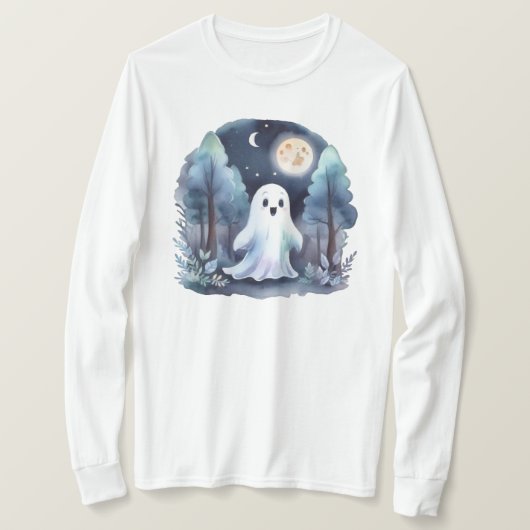 Niedliches Gespenst Geist im Wald Longsleeve  T-shirt (Design voorkant)