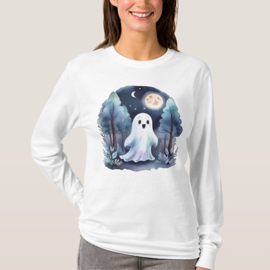 Niedliches Gespenst Geist im Wald Longsleeve T-shirt (Voorkant)