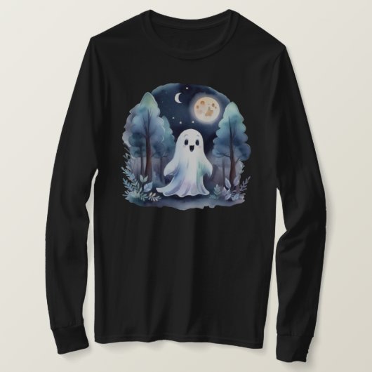 Niedliches Gespenst Geist im Wald Longsleeve T-shirt (Design voorkant)