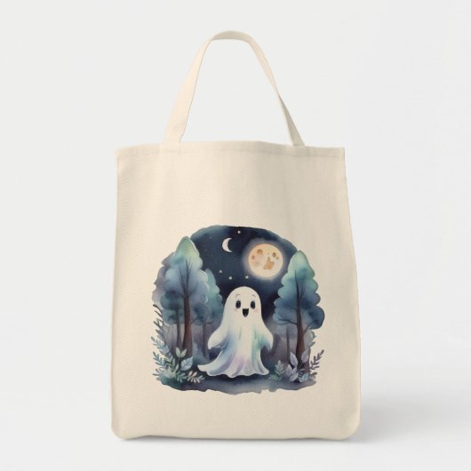 Niedliches Gespenst Geist im Wald Watercolor Tote Bag (Voorkant)