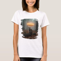 Niedliches Waschbär-UFO-Design im Wald