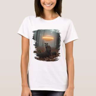 Niedliches Waschbär-UFO-Design im Wald T-shirt