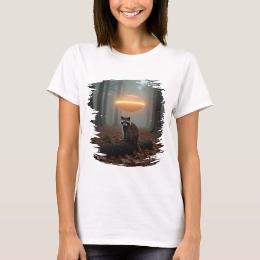 Niedliches Waschbär-UFO-Design im Wald T-shirt (Voorkant)