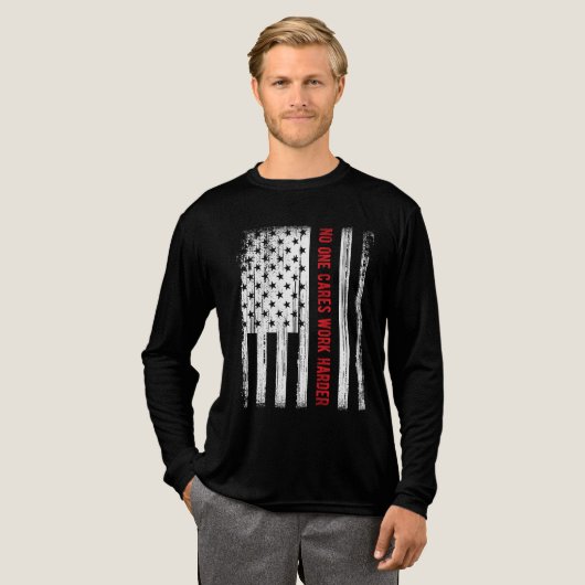 Niemand geeft er om harder te werken Grappig Gag Tri-Blend Shirt (Voorkant)