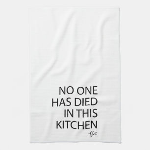 Niemand is in deze keuken overleden, maar grappig theedoek