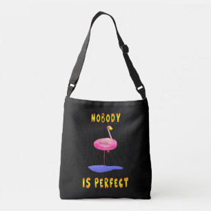 Niemand is perfect - flamingo met zwemring crossbody tas