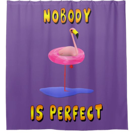 Niemand is perfect - flamingo met zwemring douchegordijn (Voorkant)