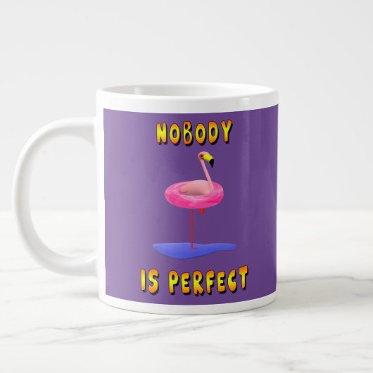 Niemand is perfect - flamingo met zwemring grote koffiekop (Links)