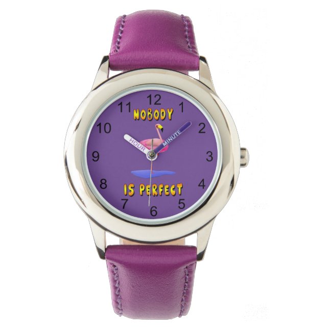 Niemand is perfect - flamingo met zwemring horloge (Voorkant)