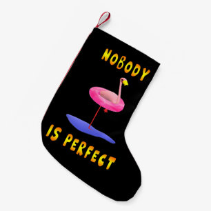 Niemand is perfect - flamingo met zwemring kleine kerstsok