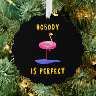 Niemand is perfect - flamingo met zwemring ornament kaart