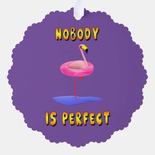 Niemand is perfect - flamingo met zwemring ornament kaart (Achterkant)