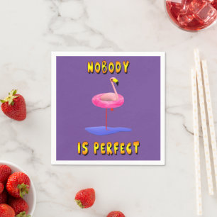 Niemand is perfect - flamingo met zwemring servet