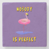Niemand is perfect - flamingo met zwemring stenen onderzetter (Voorkant)