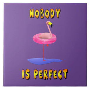 Niemand is perfect - flamingo met zwemring tegeltje