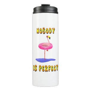 Niemand is perfect - flamingo met zwemring thermosbeker