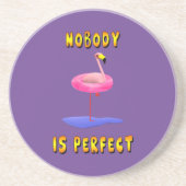 Niemand is perfect - flamingo met zwemring zandsteen onderzetter (Voorkant)