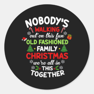 Niemand loopt weg met dit ouderwetse kerstfeest ronde sticker