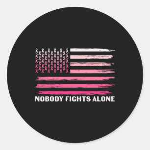 Niemand vecht alleen borstkanker VS vlag roze RI Ronde Sticker