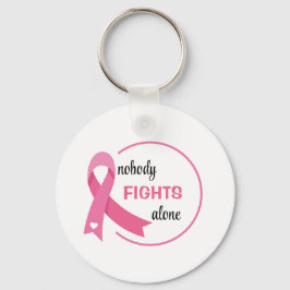 Niemand vecht alleen roze lint sleutelhanger