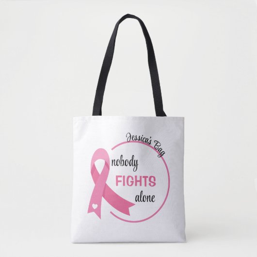Niemand vecht alleen roze lint tote bag (Voorkant)