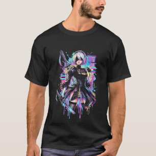 NieR Automata 2B Vaporwave CRT Glitch Effect Kunst T-shirt